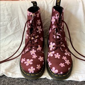 Maroon Flowery Doc Marten Boots